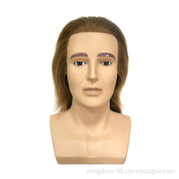 100% Human Hair Dark Brown Training Head Salon Male Mannequin Head Hairdressing Practice Training Doll Head